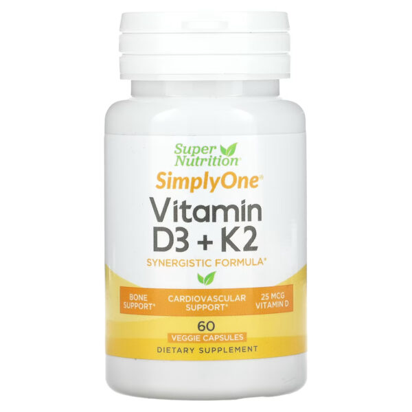 Super Nutrition Vitamin D3 1000 IU + K2 40 mcg, 60 капсул / Для костей, зубов, суставов, лица / Преп