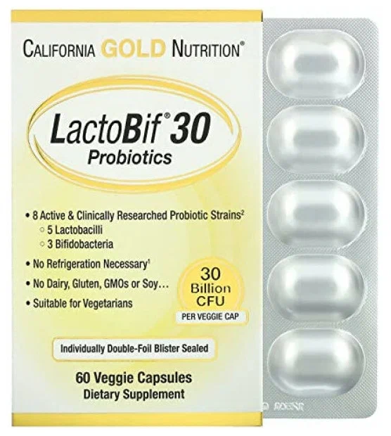 California Gold Nutrition LactoBif Probiotics 30 Billion CFU 60 вегетарианских капсул