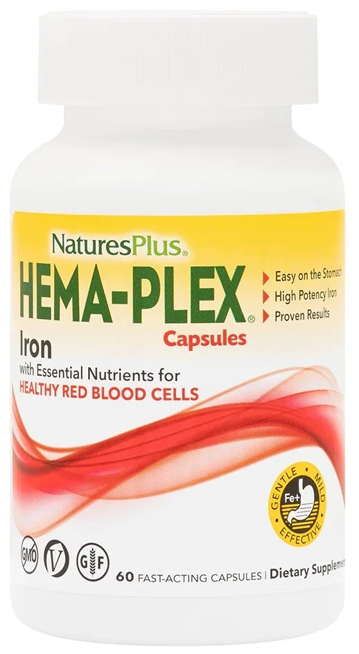 Nature's Plus Hema-Plex Iron with Essential Nutrients быстрого действия 60 капсул (две капсулы на по