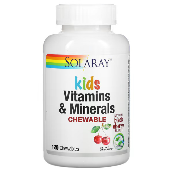 Solaray Kids Vitamins & Minerals Chewable (Детские витамины и минералы) вкус натуральной черной вишн