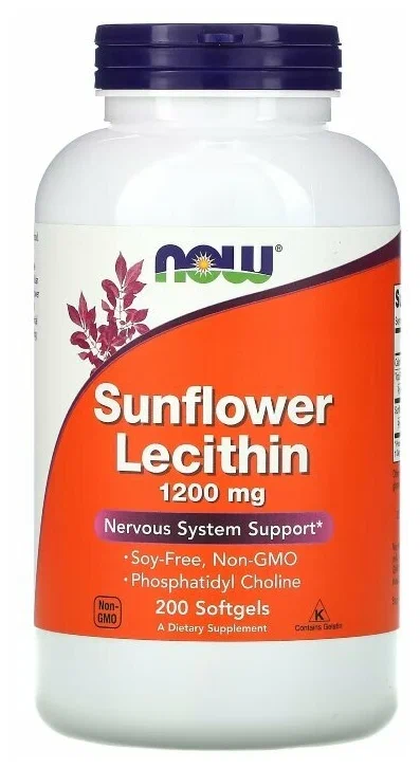 Now Лецитин из подсолнечника (Sunflower Lecithin), 200 капсул