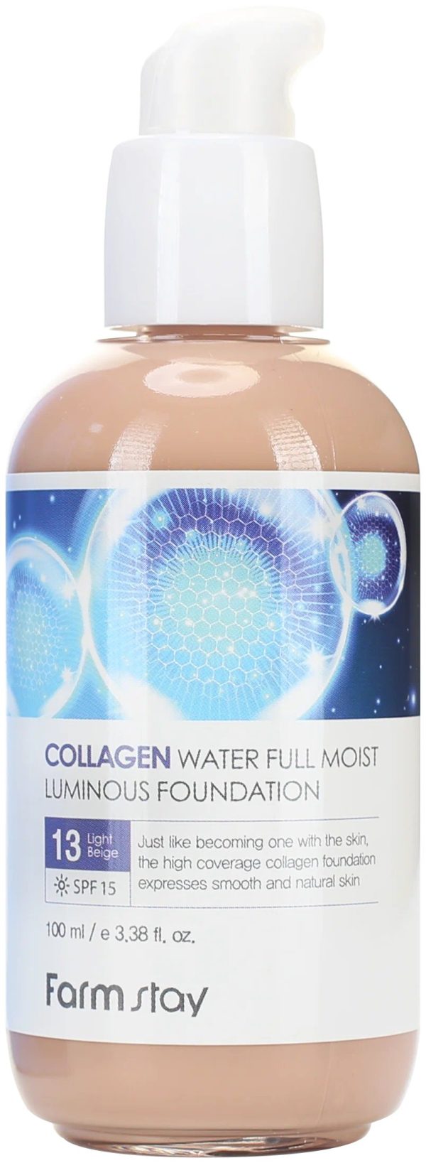 Farmstay  Collagen water full moist luminous, SPF 15, 100 мл, тональный крем оттенок 13 light beige