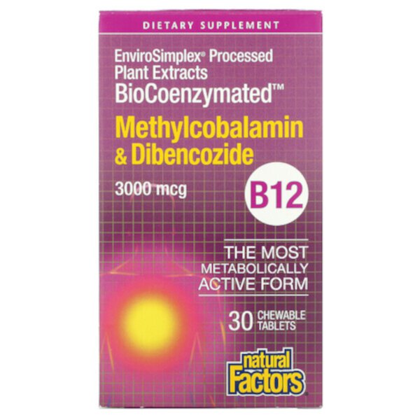 Natural Factors, BioCoenzymated, B12, Methylcobalamin & Dibencozide, 3,000 mcg, 30 Chewable Tablets